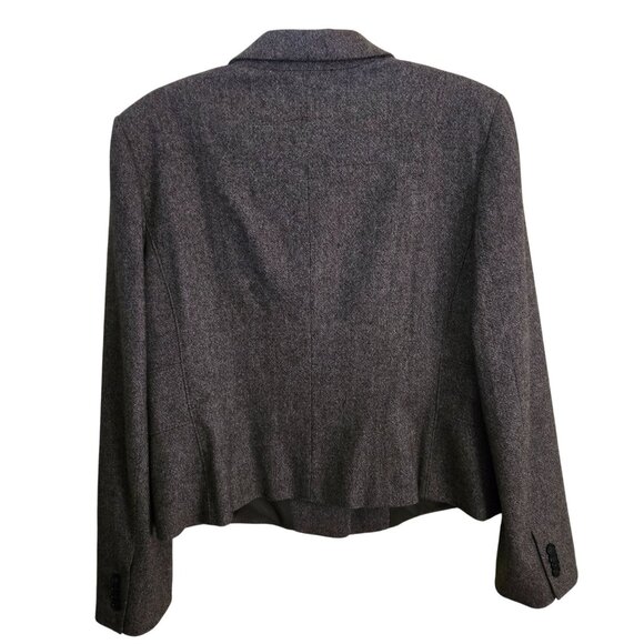 Ann Taylor NWT Brown Wool Blend Tweed Cropped Blazer Zip Pockets Size 14 - Picture 2 of 8